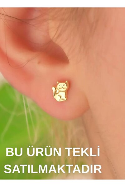 YCL JEWELLERY (TEKLİ) 8 Ayar Altın Kedi Figürlü Minimal Küpe