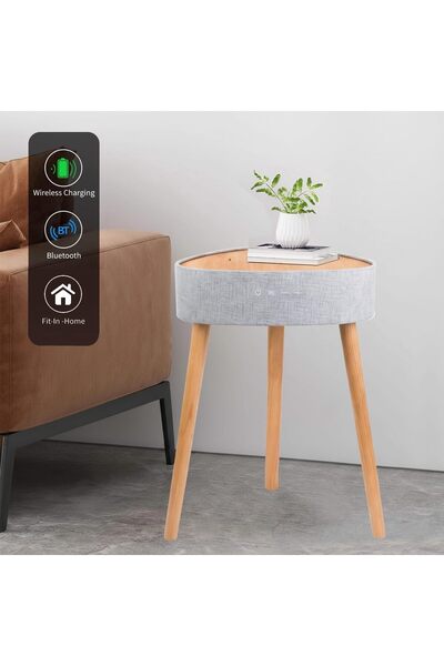 Alcoach Smart Side Table with Bluetooth Speaker, Wireless Charger, and USB Ch...