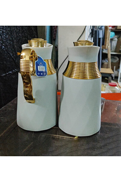 TrentonGCC Luxury 1 Liter Water Jug Set (2 Pieces) – Carafe with Gold Metal A...