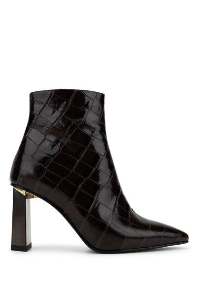 Tamer Tanca Women's Genuine Leather Brown Crocodile Heeled Boots