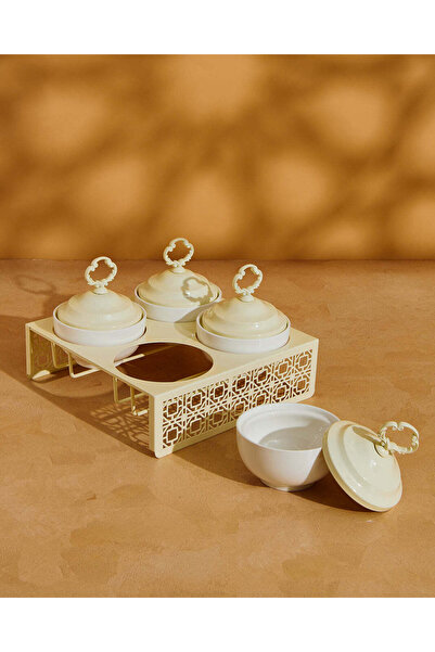 REDTAG White Round Porcelain Bowls with Metal Stand " 9 Piece Set