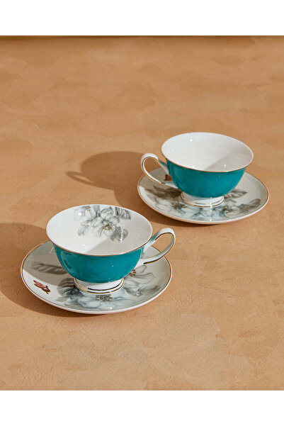 REDTAG Blue And White Floral Print Cup And Saucer Set (4 Piece)