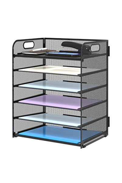 Sumkyle 6 Tier Paper Organizer Letter Tray: Mesh Desk File Organizer with Han...