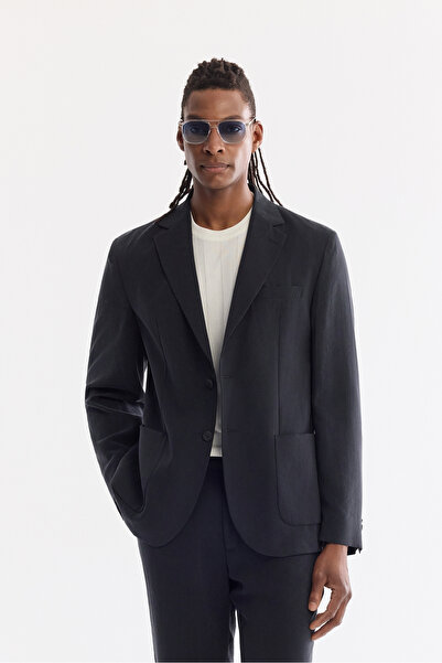 Avva Men's Black Mono Collar Pocket Double Slit Unlined Materialless Modal-Te...