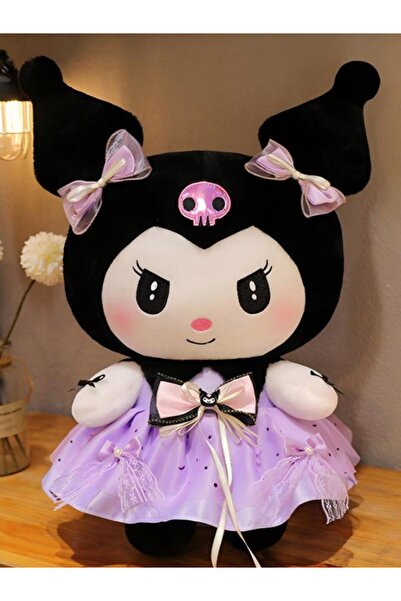 SANRIO دمية كورومي القطيفة الناعمة، بطول 38 سم، مزينة بتنورة زهور أرجوانية كر...