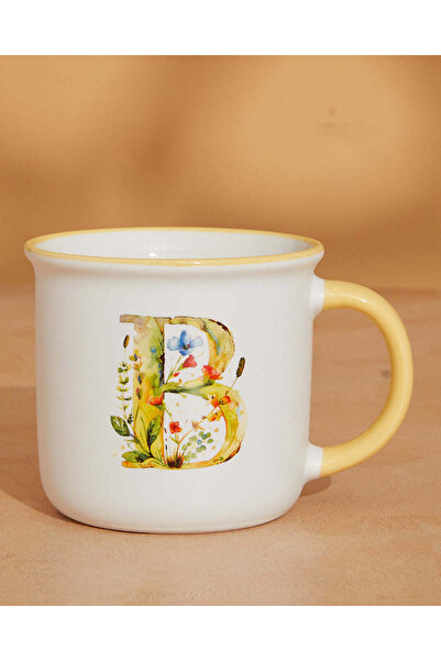 REDTAG كوب أصفر مزين بحروف الأبجدية - ب (13 أونصة)