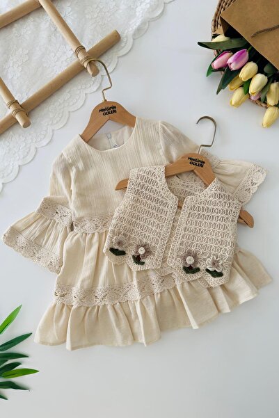 Minigimin Cicileri Set de haine din 2 piese pentru fetițe, cu vestă tricotată...