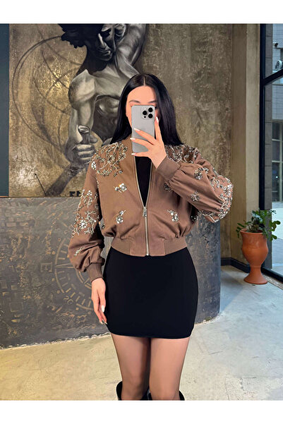 missswans Asena Önü Ve Araksı Boncuk İşlemeli İthal Astarlı Kot Bomber Ceket ...