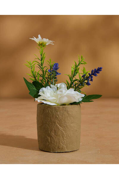 REDTAG زهرة برية اصطناعية بيضاء مع وعاء للزرع