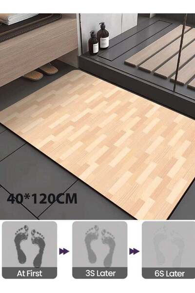 Generic 40*120CM Retro Wooden Bathroom Absorbent Floor Mat Dirt-resistant Eas...