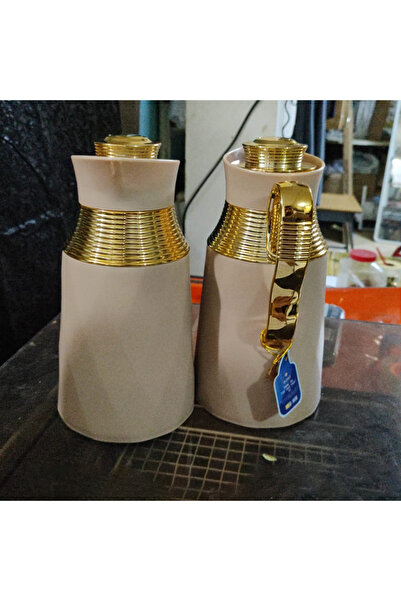 TrentonGCC Luxury 1 Liter Water Jug Set (2 Pcs) with Gold Metal Handle & Deco...