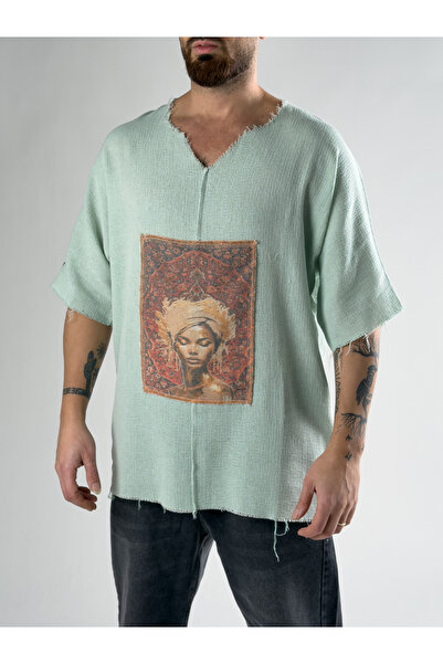 COCOPELLI تي شيرت رجالي بتصميم بورتريه أخضر COC2809