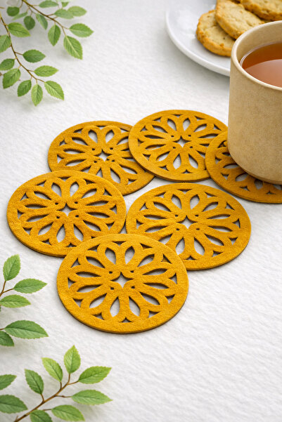Ergüven Home Mustard Yellow 6-Piece Round Coasters 10X10Cm