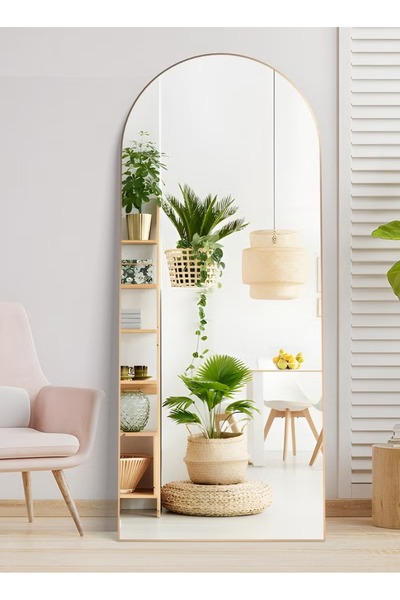 Mtanvxay مرآة ديكور كبيرة 80×180 سم، إطار حديدي مقوس، زوايا مستديرة، يمكن وضع...