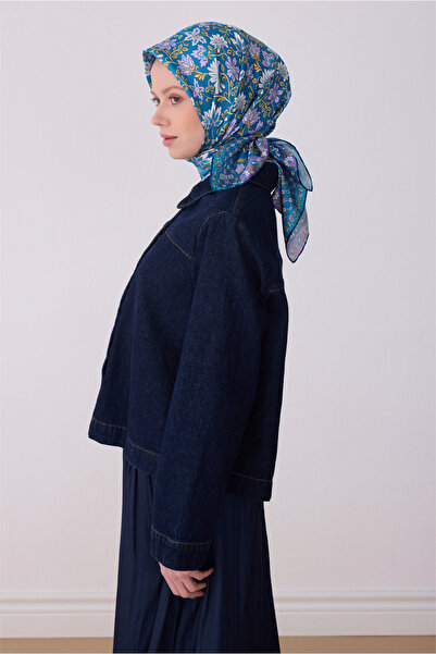 Belli Eșarfă cu model etnic albastru 100% twill mătase 4314-52