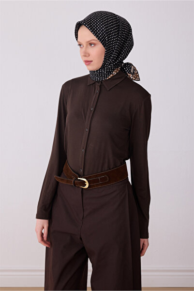 Belli Eșarfă neagră cu model clasic 100% twill mătase 4326-02