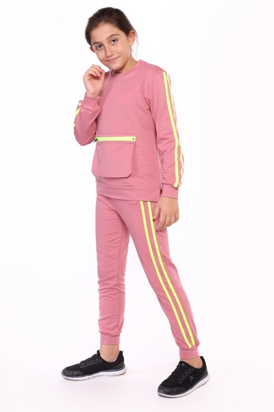 Toontoy Girl's 2-Piece Set: Crew Neck Sweatshirt with Pocket & Jogger Sweatpa...