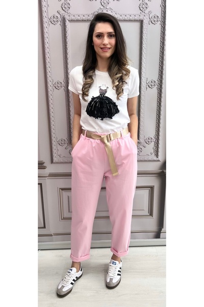 OnlyForYou Tapered pants made of elastic cotton and belt included