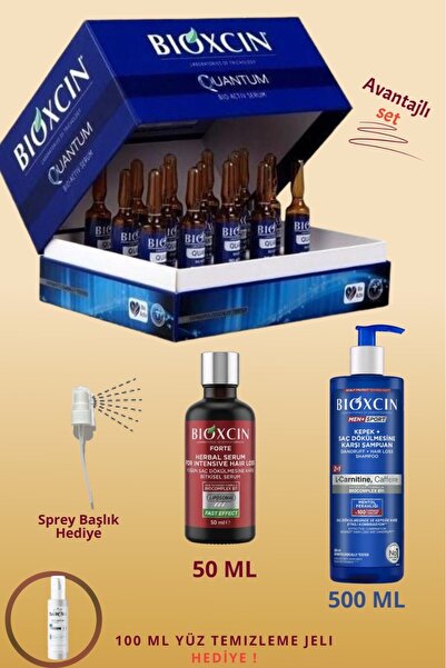 Bioxcin quantum serum 15x6 ML +Forte Serum 50 ML+Men Sport 500 ML+ Sprey Başl...