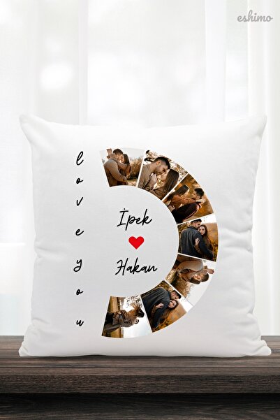 Eshimo 'Love You' Yazılı Kişiselleştirilebilir Dekoratif Yastık