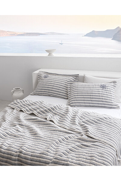 Madame Coco Quinquis Çift Kişilik Pamuklu Yatak Örtüsü - Gri