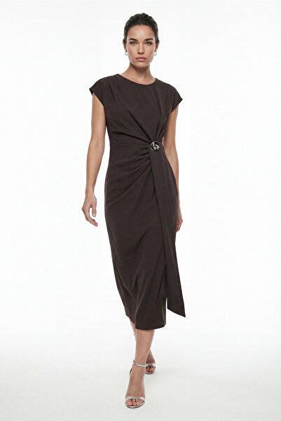 Lafaba Rochie midi maro cu decolteu tip bicicletă pentru femei