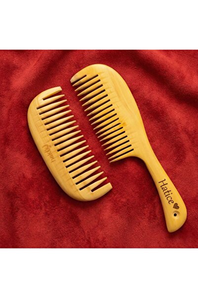 Hakiki Store Kişiye Özel Saplı ve Geniş Dilli Şimşir Tarak Seti | El Yapımı P...