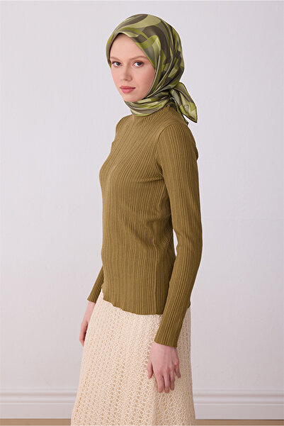 Belli Eșarfă verde cu model geometric, 100% mătase twill 4327-86