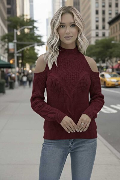 TRQOM Women's Knitwear Burgundy Sweater Long Sleeve Half Turtleneck Basic Sho...