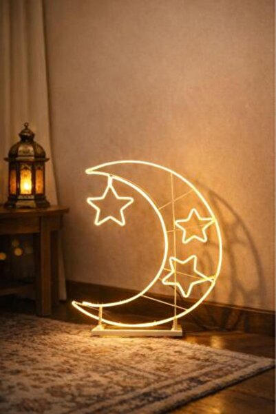 nory Ramadan Decoration Crescent + Star with Base and Yellow Light