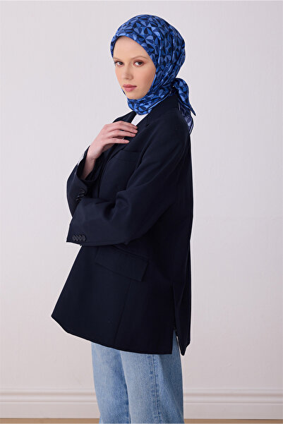 Belli Eșarfă bleumarin cu model Obje 100% twill mătase 4322-56