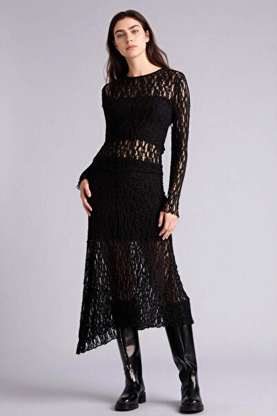 DeFacto Asymmetrical Regular Waist Combed Cotton Lining Lace Midi Skirt G8588...