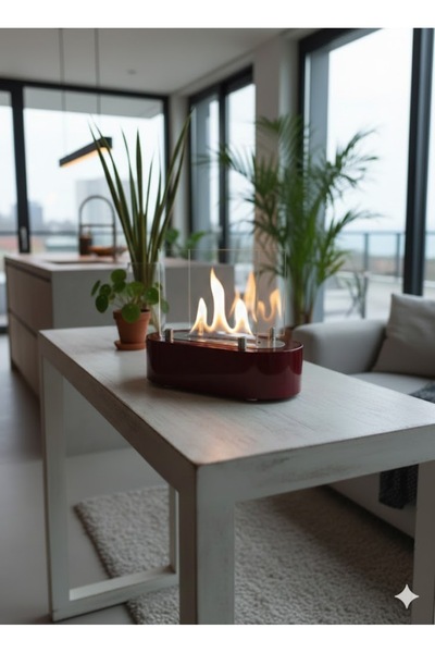 Odak Lüks Masaüstü Şömine | Paslanmaz Çelik Hazneli Bioethanol Şömine