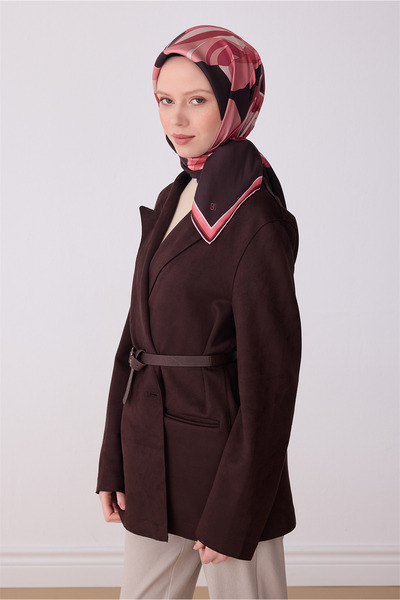 Belli Eșarfă din mătase twill 100% cu model floral maro 4303-35