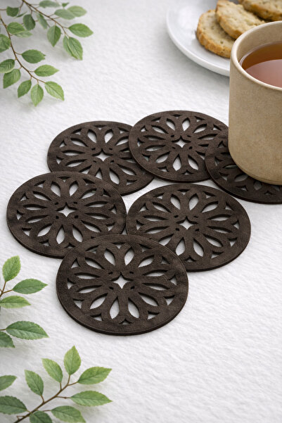 Ergüven Home طقم من 6 قطع من قواعد الأكواب الدائرية باللون البني الداكن (وينج...