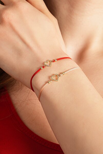 Kolyecik 14 Ayar Altın İpli Kalp Bileklik