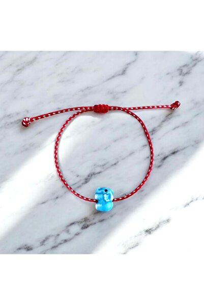 Atelier Çağla Blue Ceramic Elephant Red White Martenica Bracelet