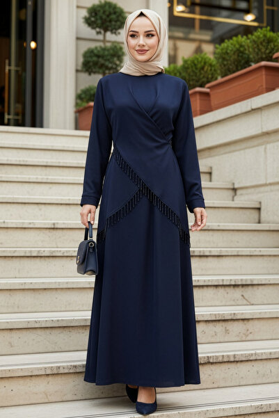 N.S NEVA STYLE فستان سهرة من الساتان باللون الأزرق الداكن 6274L