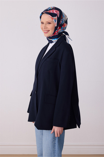 Belli Μοτίβο αντικειμένου σε μπλε ναυτικό 100% τουίλ Μετάξι Κασκόλ 4316-02