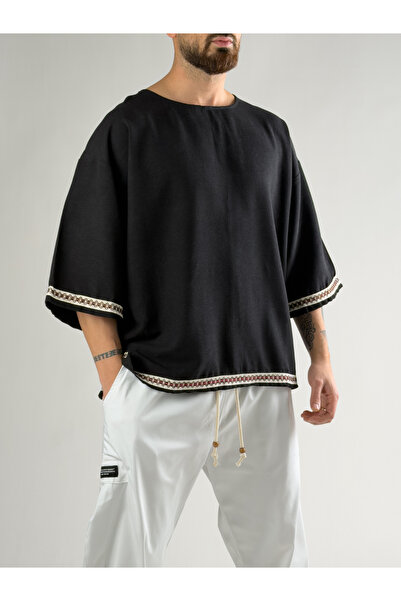 COCOPELLI Ανδρικό T-Shirt με Σχέδιο στο Μανίκι, Oversize, Μαύρο COC2812