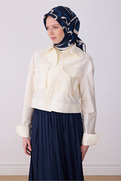 Belli Eșarfă din mătase twill 100% cu model abstract albastru marin 4309-34