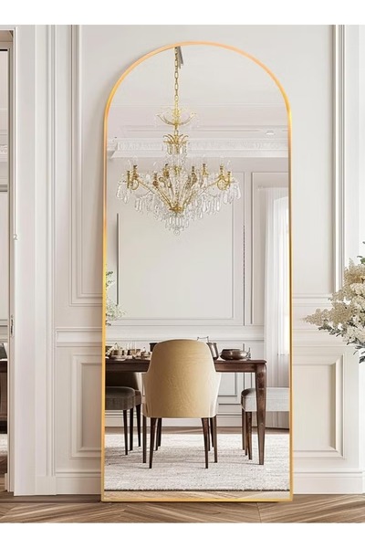 Mtanvxay مرآة أرضية مقوسة عصرية بطول كامل 80×180 سم بإطار معدني متين لغرفة ال...