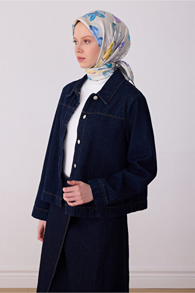 Belli Eșarfă din mătase twill 100% cu model obiecte, albastru ecru 4329-51