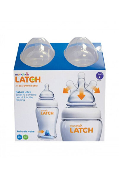 Munchkin Latch 8oz / 240ml Baby Feeding Bottle 2 Pack – Anti-Colic Silicone N...