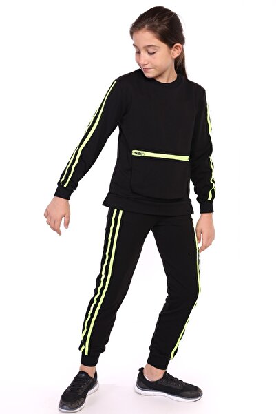 Toontoy Girl's 2-Piece Set: Crew Neck Sweatshirt with Pocket & Jogger Sweatpa...