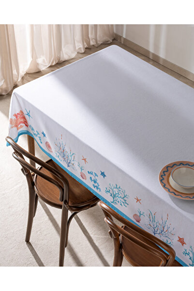 Madame Coco Fauve Polycotton Tablecloth - Light Blue/Orange - 150X200 cm