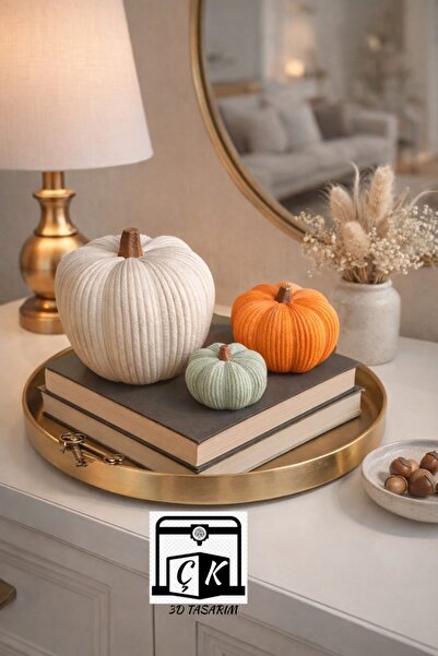 ÇK 3D TASARIM Sonbahar Temalı Balkabağı Biblo Seti, 3lü Dekoratif Bal Kabağı ...