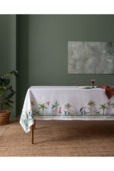 Madame Coco Albe Polycotton Tablecloth - Green/White - 150X150 cm