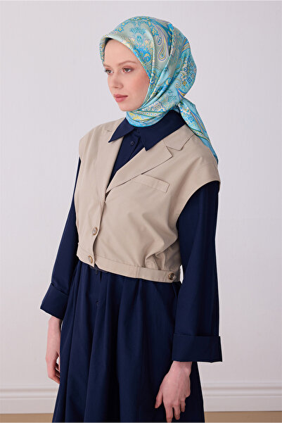 Belli Eșarfă albastră cu model etnic, 100% mătase twill 4304-52