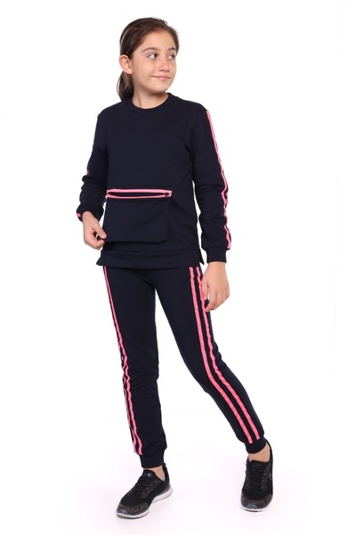 Toontoy Girl's 2-Piece Set: Crew Neck Sweatshirt with Pocket & Jogger Sweatpa...